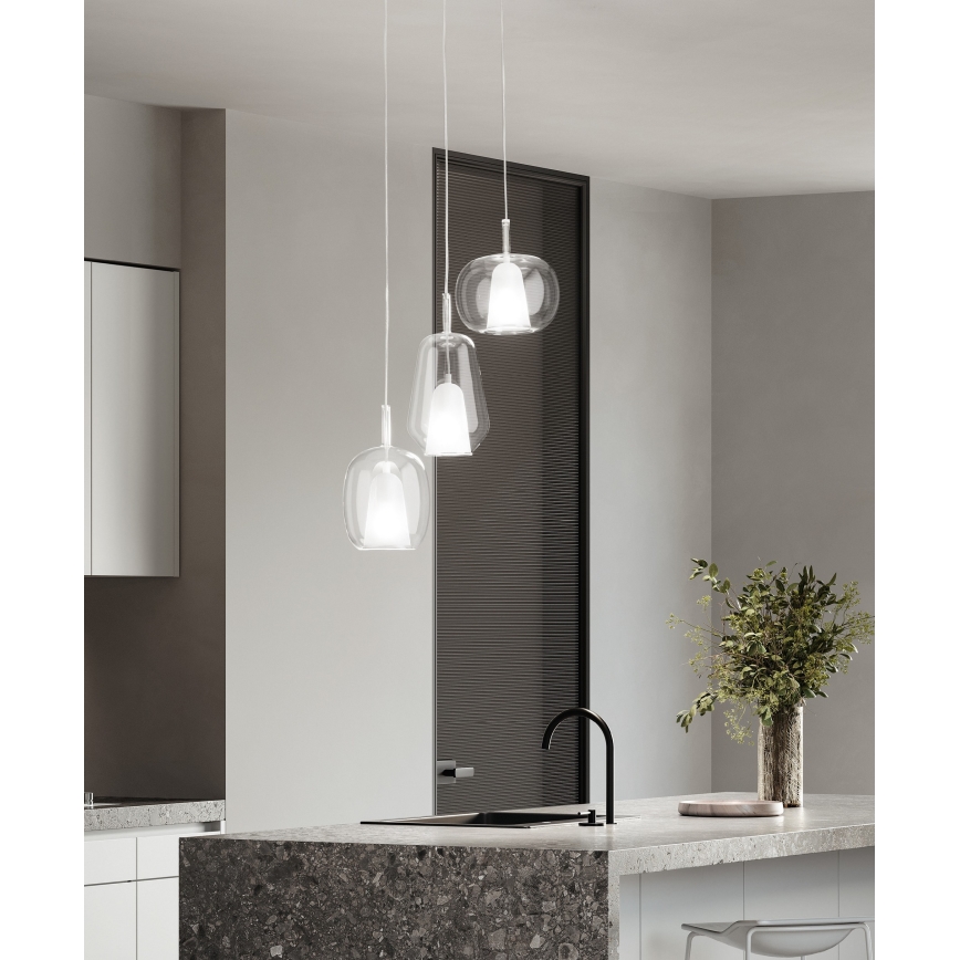 Ondaluce - Pendellampa på kabel THELMA 2xE27/15W/230V Ø 25 cm guld/klart