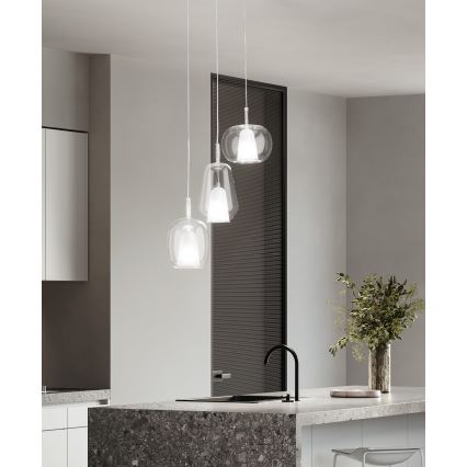 Ondaluce - Pendellampa THELMA på kabel 1xE27/15W/230V Ø 19 cm guld/klarglas