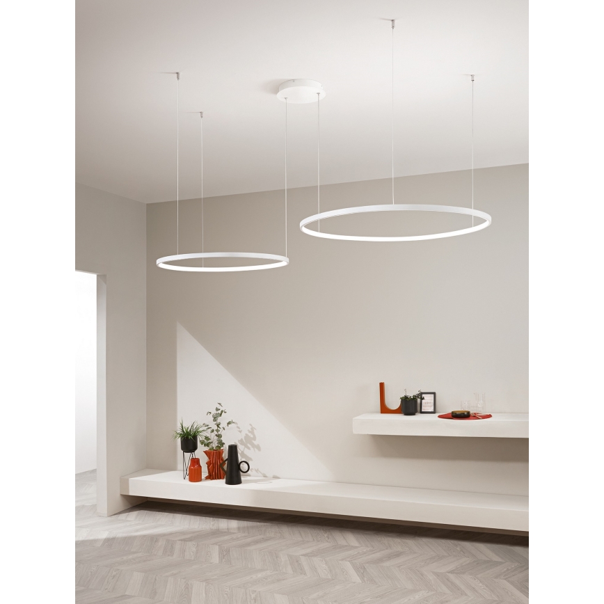 Ondaluce - Dimbar LED-pendel med kabel SOEL LED/28W/230V + LED/38W 3000/4000K Ø 80/60 cm vit