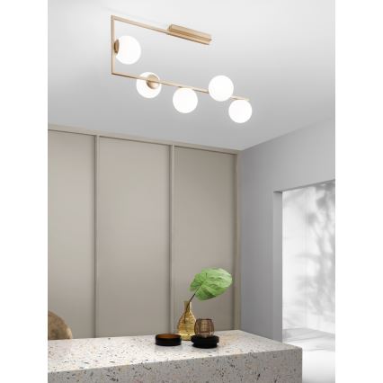 Ondaluce - Taklampa med stång MONILE 5xE14/10W/230V guld/vit