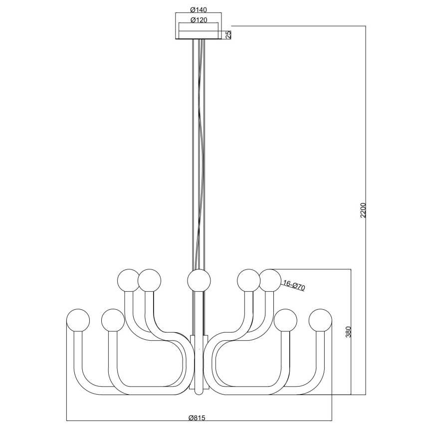 Ondaluce - Taklampa med vajer DERBY 16xG9/7W/230V Ø 81,5 cm svart