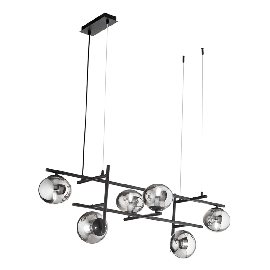 Ondaluce - Taklampa på kabel JEWEL 6xE14/10W/230V svart/rökfärgad