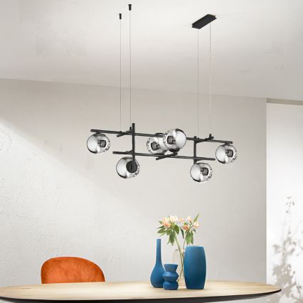 Ondaluce - Taklampa på kabel JEWEL 6xE14/10W/230V svart/rökfärgad