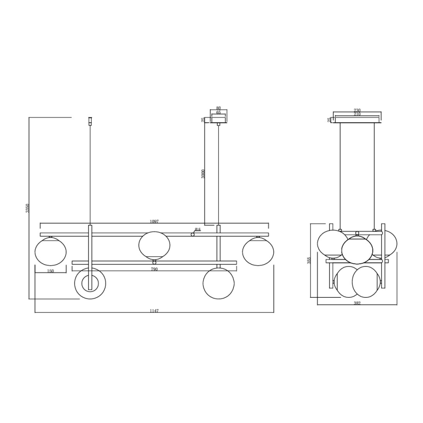 Ondaluce - Taklampa på kabel JEWEL 6xE14/10W/230V svart/rökfärgad
