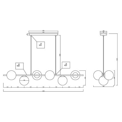 Ondaluce - Taklampa på kabel MONILE 6xE14/10W/230V svart/rökfärgad