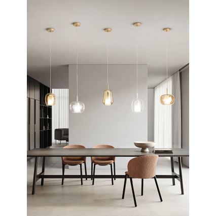 Ondaluce - Taklampa på kabel THELMA 1xE27/15W/230V Ø 25 cm guld/rökbeige