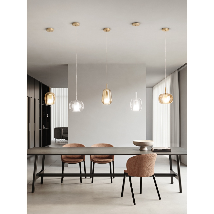 Ondaluce - Taklampa på kabel THELMA 1xE27/15W/230V Ø 25 cm guld/rökbeige