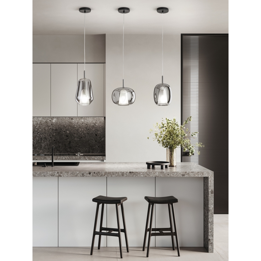 Ondaluce - Takpendel med vajer THELMA 1xE27/15W/230V Ø 19,5 cm svart/rökgrå