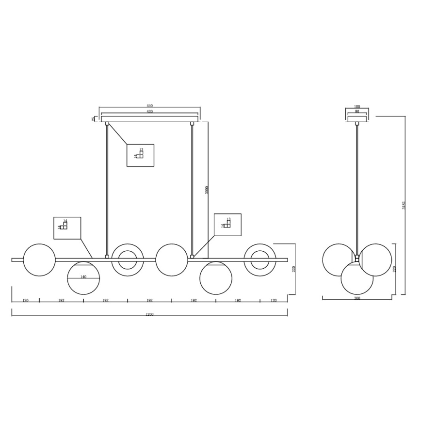 Ondaluce - Takpendel på sladd MONILE 6xE14/10W/230V guld/vit