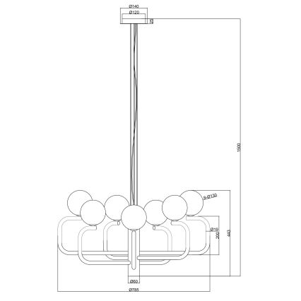 Ondaluce - Takpendel på vajer JEPPY 8xG9/7W/230V Ø 78,5 cm guld/vit
