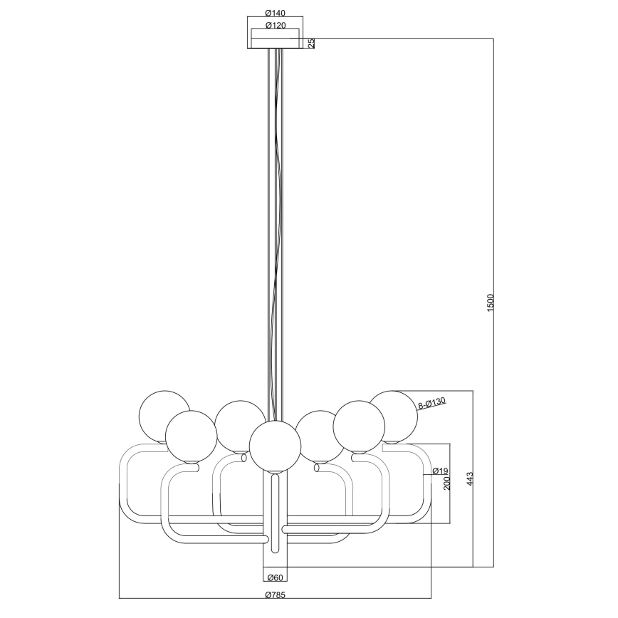 Ondaluce - Takpendel på vajer JEPPY 8xG9/7W/230V Ø 78,5 cm guld/vit