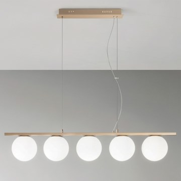 Ondaluce - Takpendel på vajer MONILE 5xE14/10W/230V guld/vit