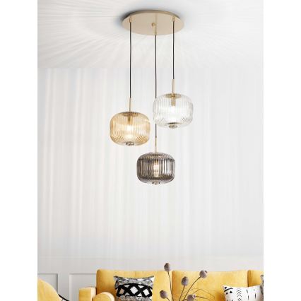 Ondaluce - Pendellampa på kabel ODETTE 3xE14/10W/230V Ø 43 cm guld/rökfärgad, flerfärgad