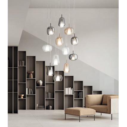 Ondaluce - Takpendel THELMA 1xE27/15W/230V Ø 19 cm guld/rökbeige