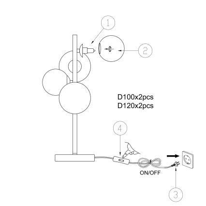 ONLI - Bordslampa PALOMA 4xG9/10W/230V 48 cm svart/rökig
