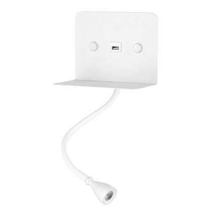 ONLI - LED Flexibel små lampor med en hylla och USB laddar PLAK LED/1W/230V vit
