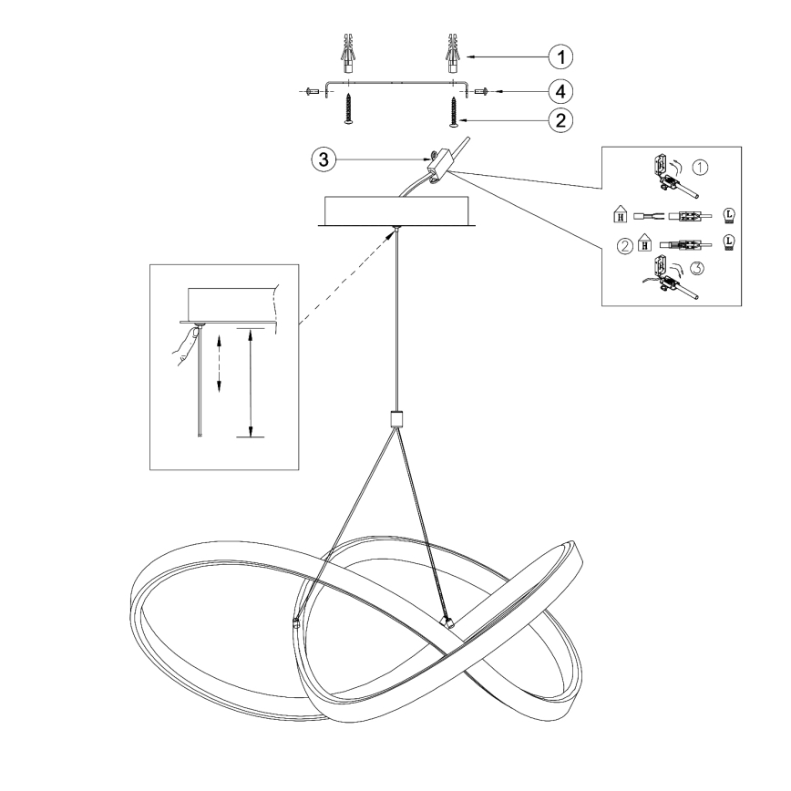 ONLI - LED ljuskrona med textilsladd LOOP LED/40W/230V 4000K skinande krom