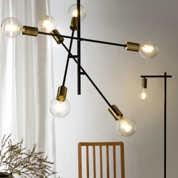 ONLI - Ljuskrona med textilsladd CROSS 6xE27/22W/230V svart/mässing