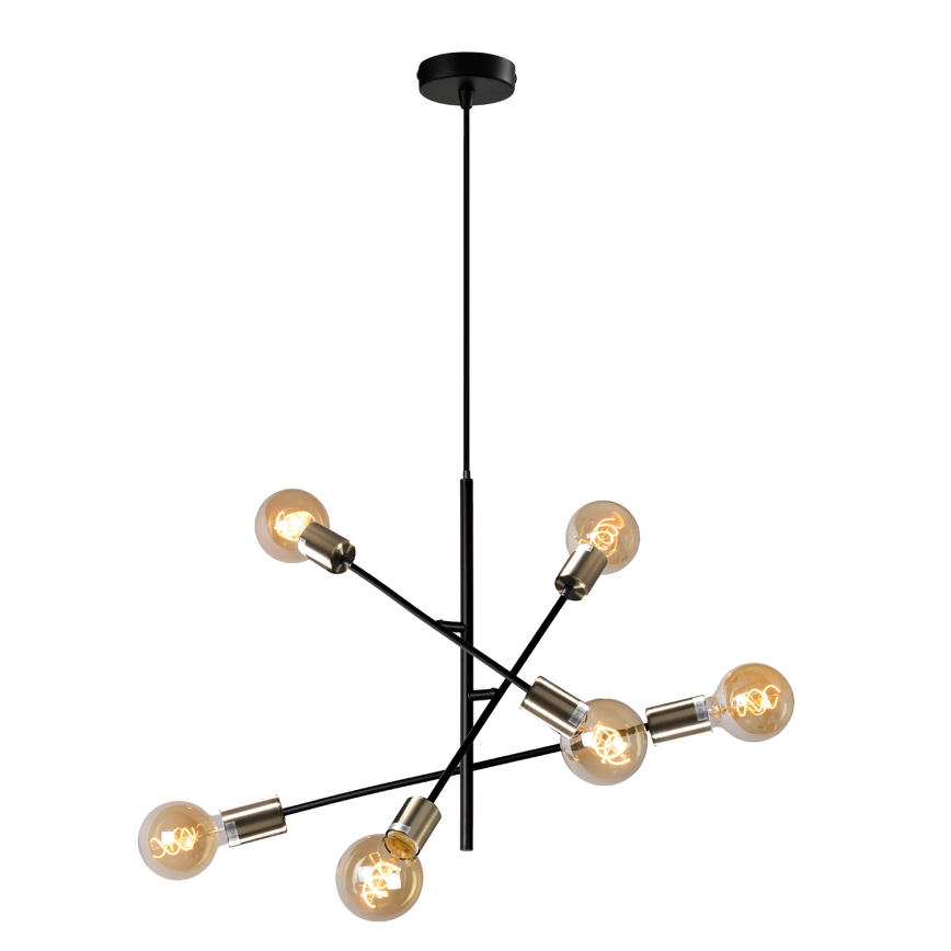 ONLI - Ljuskrona med textilsladd CROSS 6xE27/22W/230V svart/mässing