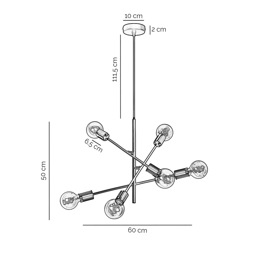 ONLI - Ljuskrona med textilsladd CROSS 6xE27/22W/230V svart/mässing