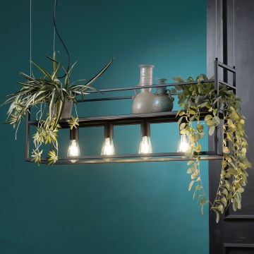 ONLI - Ljuskrona med textilsladd med hylla JEFFER 4xE27/22W/230V svart