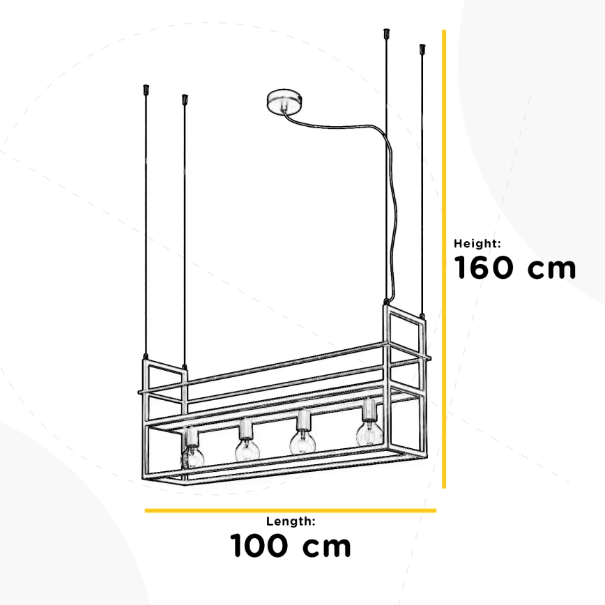 ONLI - Ljuskrona med textilsladd med hylla JEFFER 4xE27/22W/230V svart