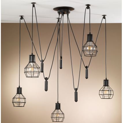 ONLI - Ljuskrona med textilsladd SPINDEL 5xE27/15W/230V spindel svart