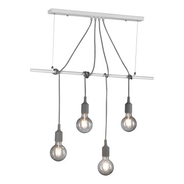 ONLI - Ljuskrona med textilsladd WIRE 4xE27/15W/230V grå/vit