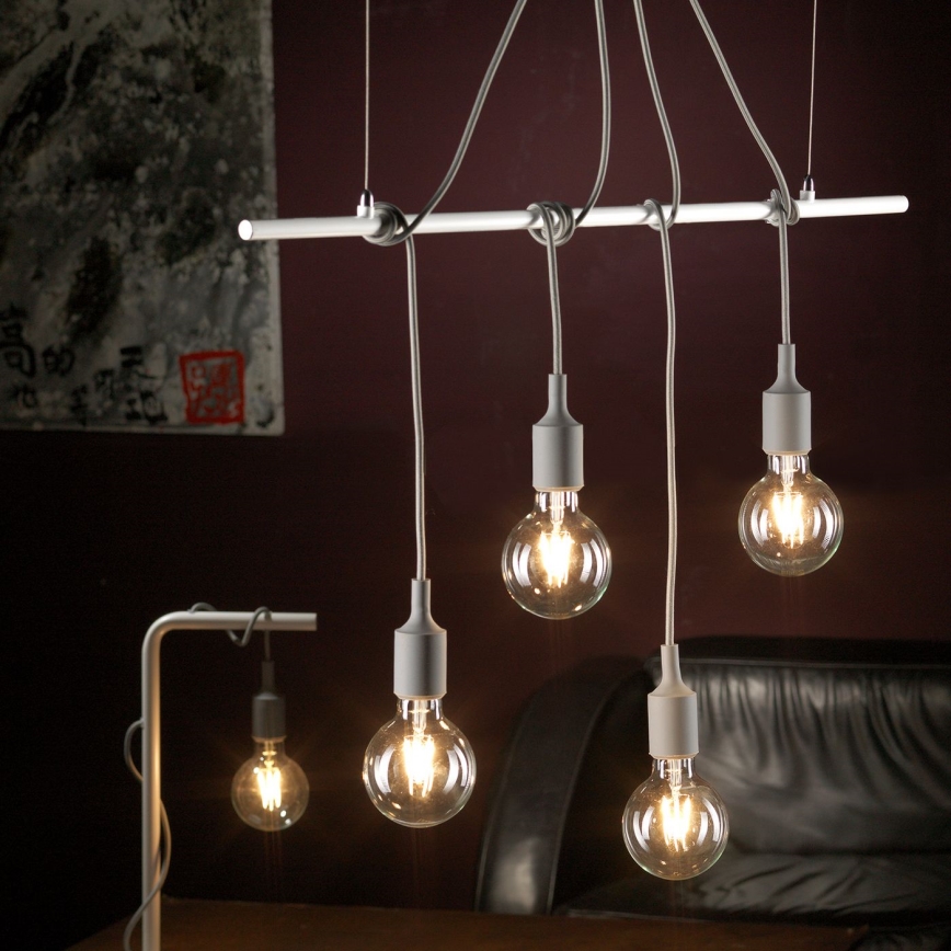 ONLI - Ljuskrona med textilsladd WIRE 4xE27/15W/230V grå/vit