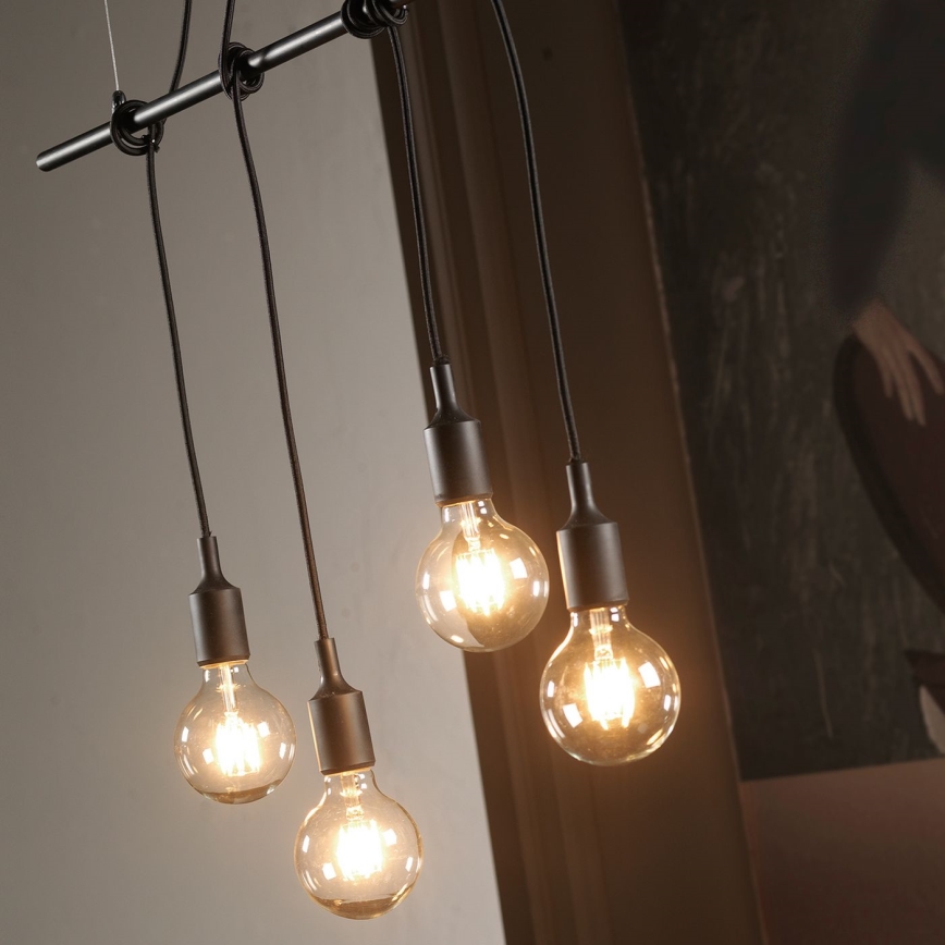 ONLI - Ljuskrona med textilsladd WIRE 4xE27/15W/230V svart