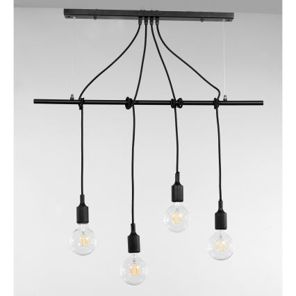 ONLI - Ljuskrona med textilsladd WIRE 4xE27/15W/230V svart