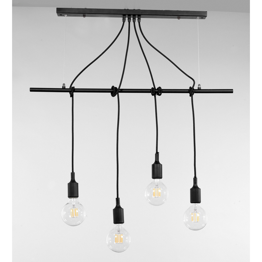 ONLI - Ljuskrona med textilsladd WIRE 4xE27/15W/230V svart