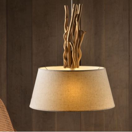ONLI - Ljuskrona med textilsladd WOODY 1xE27/22W/230V
