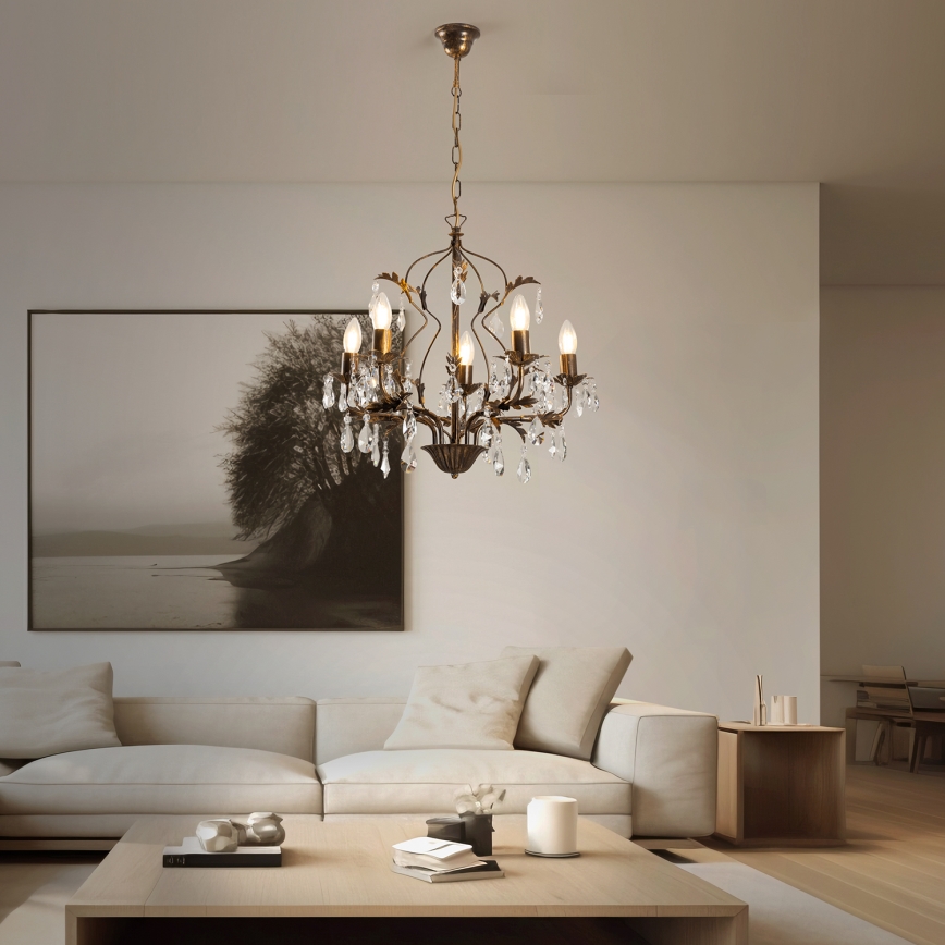 ONLI - Ljuskrona på kedja TERESA 5xE14/6W/230V brons