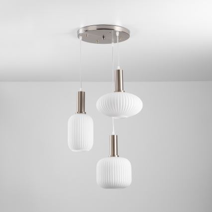 ONLI - Pendellampa med kabel DOROTY 3xE27/15W/230V vit/blank krom