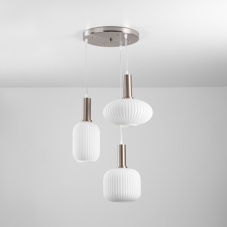 ONLI - Pendellampa med kabel DOROTY 3xE27/15W/230V vit/blank krom