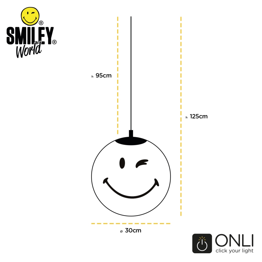 ONLI - SMILEY takpendel för barn, 1xE27/15W/230V, vit