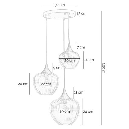 ONLI - Takpendel på vajer ELIDE 3xE27/15W/230V svart/koppar