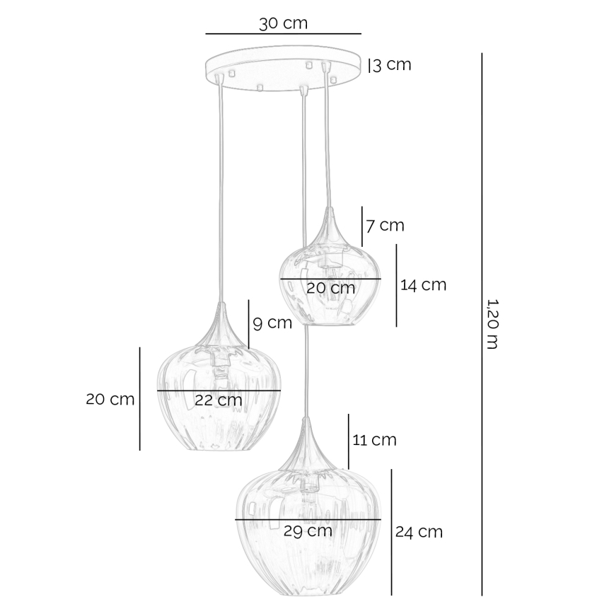 ONLI - Takpendel på vajer ELIDE 3xE27/15W/230V svart/koppar