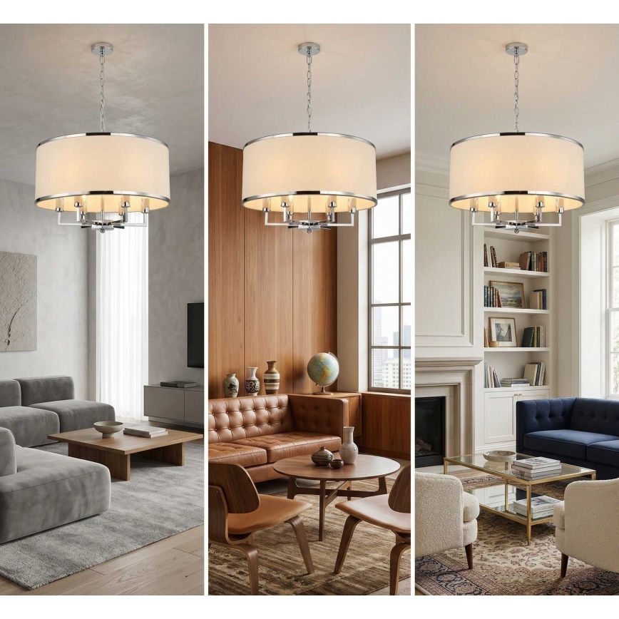 Open Design OR80216 - Ljuskrona med kedja CASA 6xE14/15W/230V krämvit/polerad krom