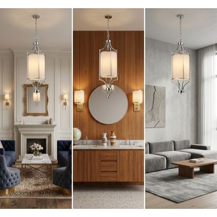 Open Design OR80551 - Taklampa med kedja LUNGA 1xE27/15W/230V blank krom/vit