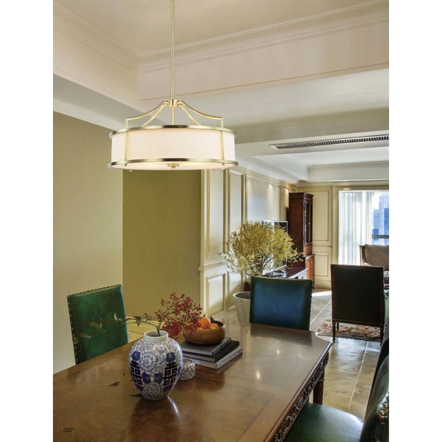 Open Design OR80889 - Taklampa med stång STANZA 3xE27/15W/230V Ø 42 cm mässing/vit