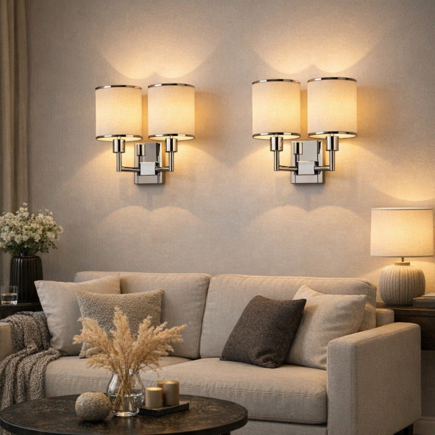 Open Design OR81497 - Vägglampa CASA 2xE14/12W/230V polerad krom/krämvit