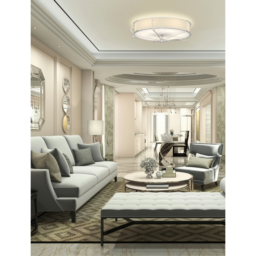 Open Design OR84429 - Taklampa STESSO 6x E27/12W/230V Ø 85 cm polerad krom/vit