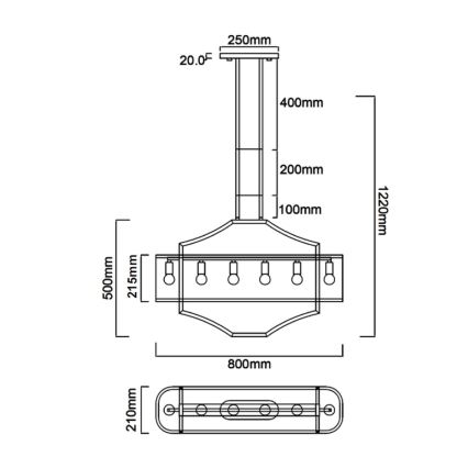 Open Design OR84856 - Taklampa med stång GERDO OVALE 6xE14/12W/230V mässing/vit
