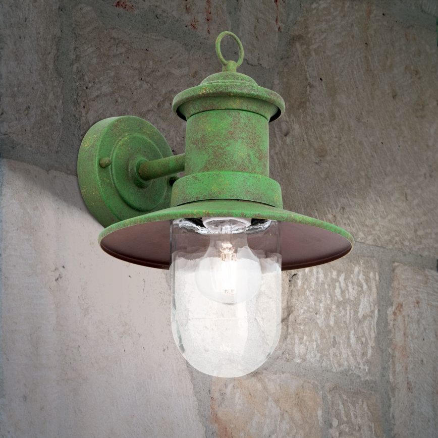 Vägglampa för utomhusbruk LEONIE 1xE27/60W/230V IP44 grön