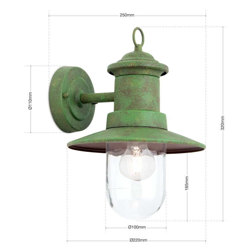 Vägglampa för utomhusbruk LEONIE 1xE27/60W/230V IP44 grön