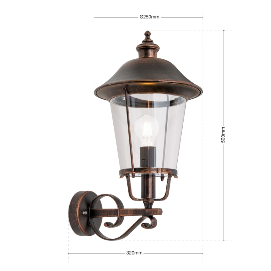 Vägglampa för utomhusbruk KENZO 1xE27/100W/230V IP44 brons/patina