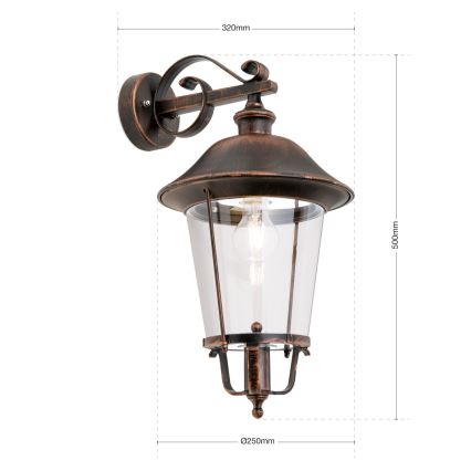 Vägglampa för utomhusbruk KENZO 1xE27/100W/230V IP44 brons/patina