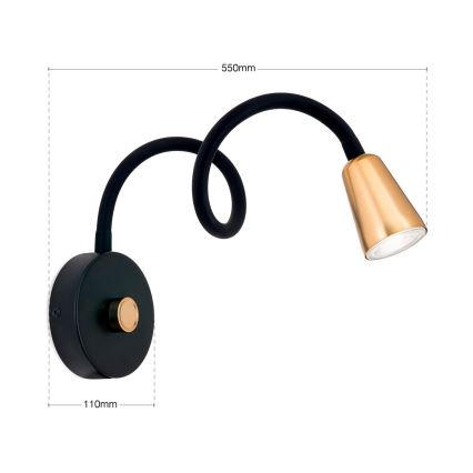 Dimmbar flexibel vägglampa DOTTY 1xGU10/10W/230V svart/mässing